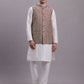 Men's Peach Woven Design Nehru Jacket With Solid Kurta Pyjama.