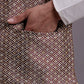 Men's Peach Woven Design Nehru Jacket With Solid Kurta Pyjama.