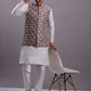 Men's Purple Woven Design Nehru Jacket With Solid Kurta Pyjama.