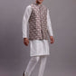Men's Purple Woven Design Nehru Jacket With Solid Kurta Pyjama.