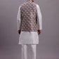 Men's Purple Woven Design Nehru Jacket With Solid Kurta Pyjama.
