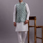 Men's Turquoise Blue Woven Design Nehru Jacket With Solid Kurta Pyjama.