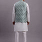 Men's Turquoise Blue Woven Design Nehru Jacket With Solid Kurta Pyjama.