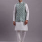 Men's Turquoise Blue Woven Design Nehru Jacket With Solid Kurta Pyjama.