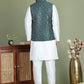 Men's Printed Nehru Jacket With Kurta Pyjama Set ( JOKPWC 636W 4084Olive )