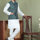 Men's Printed Nehru Jacket With Kurta Pyjama Set ( JOKPWC 636W 4084Olive )