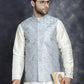 Men's Sequins and Embroidred Nehru Jacket With Solid Kurta Pyjama ( JOKPWC 636W 4096Grey )