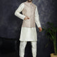 Men's Sequins and Embroidred Nehru Jacket With Solid Kurta Pyjama ( JOKPWC 636W 4096Peach )