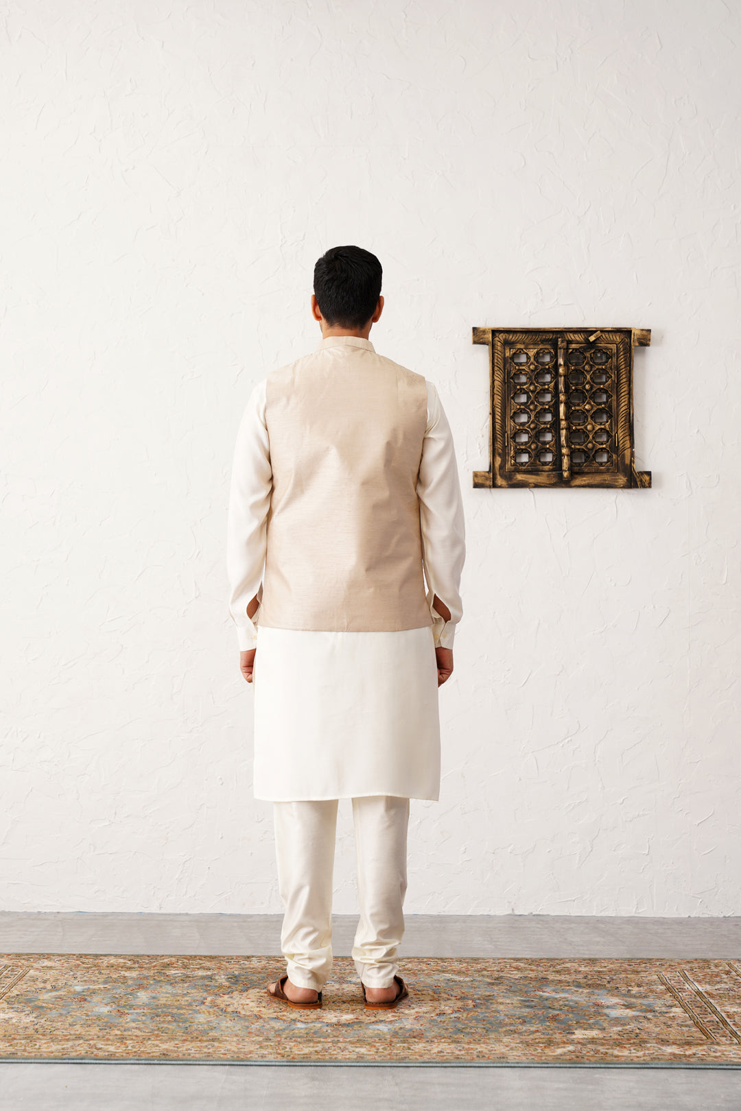 Men's Sequins and Embroidred Nehru Jacket With Solid Kurta Pyjama