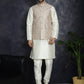 Men's Sequins and Embroidred Nehru Jacket With Solid Kurta Pyjama ( JOKPWC 636W 4096Peach )