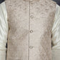 Men's Sequins and Embroidred Nehru Jacket With Solid Kurta Pyjama ( JOKPWC 636W 4096Peach )