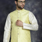 Men's Sequins and Embroidred Nehru Jacket With Solid Kurta Pyjama ( JOKPWC 636W 4096Yellow )