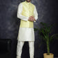 Men's Sequins and Embroidred Nehru Jacket With Solid Kurta Pyjama ( JOKPWC 636W 4096Yellow )