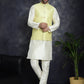 Men's Sequins and Embroidred Nehru Jacket With Solid Kurta Pyjama ( JOKPWC 636W 4096Yellow )