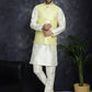 Men's Sequins and Embroidred Nehru Jacket With Solid Kurta Pyjama ( JOKPWC 636W 4096Yellow )