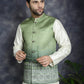 Men's Printed Nehru Jacket With Solid Kurta Pyjama ( JOKPWC 636W 4097Green )