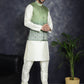 Men's Printed Nehru Jacket With Solid Kurta Pyjama ( JOKPWC 636W 4097Green )