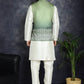Men's Printed Nehru Jacket With Solid Kurta Pyjama ( JOKPWC 636W 4097Green )