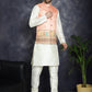 Men's Printed Nehru Jacket With Solid Kurta Pyjama ( JOKPWC 636W 4097Peach )