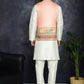 Men's Printed Nehru Jacket With Solid Kurta Pyjama ( JOKPWC 636W 4097Peach )