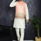 Men's Printed Nehru Jacket With Solid Kurta Pyjama ( JOKPWC 636W 4097Peach )