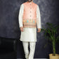 Men's Printed Nehru Jacket With Solid Kurta Pyjama ( JOKPWC 636W 4097Peach )