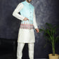 Men's Printed Nehru Jacket With Solid Kurta Pyjama ( JOKPWC 636W 4097Sky )