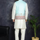 Men's Printed Nehru Jacket With Solid Kurta Pyjama ( JOKPWC 636W 4097Sky )