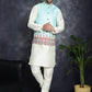 Men's Printed Nehru Jacket With Solid Kurta Pyjama ( JOKPWC 636W 4097Sky )