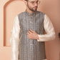 Men's Woven Design Nehru Jacket With Solid Kurta Pyjama