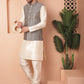 Men's Woven Design Nehru Jacket With Solid Kurta Pyjama