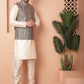 Men's Woven Design Nehru Jacket With Solid Kurta Pyjama