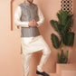 Men's Woven Design Nehru Jacket With Solid Kurta Pyjama