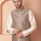 Men's Woven Design Nehru Jacket With Solid Kurta Pyjama