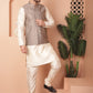 Men's Woven Design Nehru Jacket With Solid Kurta Pyjama