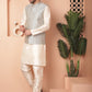 Men's Woven Design Nehru Jacket With Solid Kurta Pyjama