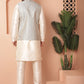 Men's Woven Design Nehru Jacket With Solid Kurta Pyjama