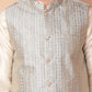 Men's Woven Design Nehru Jacket With Solid Kurta Pyjama