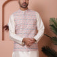 Sequins and Printed Nehru Jacket With Solid Kurta Pyjama