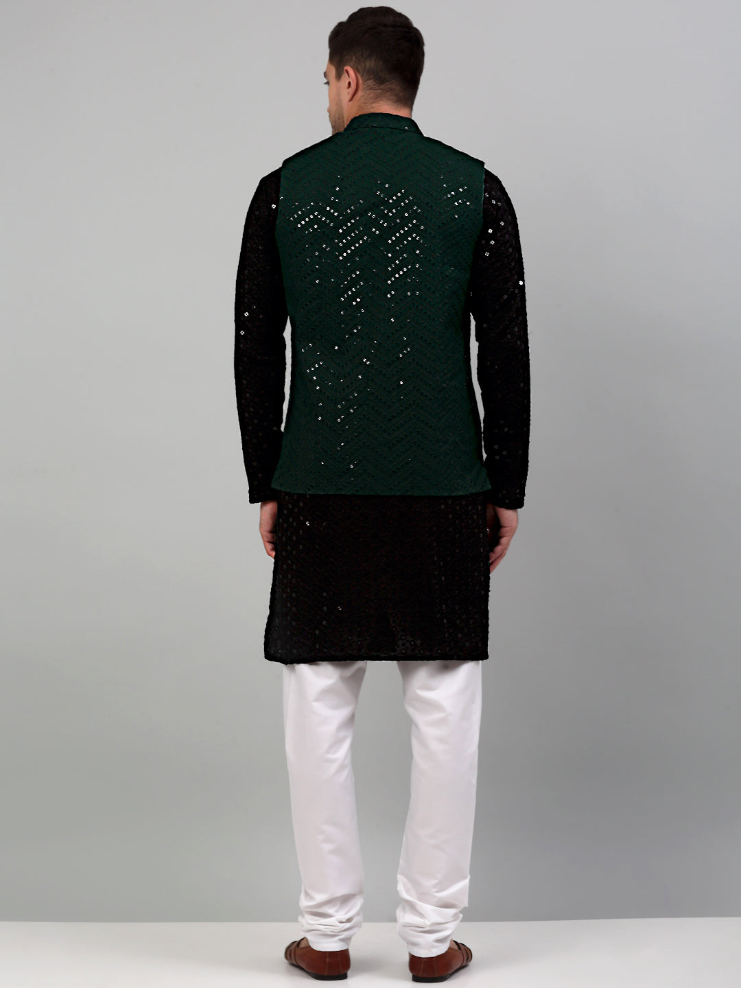 Sequin and Embroidered Nehru Jacket With Kurta Pyjama [FF] E102-E1302