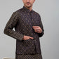 Men's Woven Design Nehru Jacket with Printed Kurta Pyjama Set
