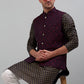 Men's Woven Design Nehru Jacket with Printed Kurta Pyjama Set