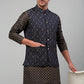 Men's Woven Design Nehru Jacket with Printed Kurta Pyjama Set
