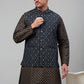 Men's Woven Design Nehru Jacket with Printed Kurta Pyjama Set