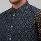 Men's Woven Design Nehru Jacket with Printed Kurta Pyjama Set