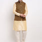 Jompers Men's Golden Dupion Silk Kurta with Churidar & Nehru Jacket ( JOKPWC G-D 4026Black )