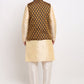 Jompers Men's Golden Dupion Silk Kurta with Churidar & Nehru Jacket ( JOKPWC G-D 4026Black )