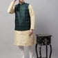 Men Golden Solid Kurta Pyjama with Olive Woven Design Nehru Jacket