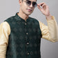 Men Golden Solid Kurta Pyjama with Olive Woven Design Nehru Jacket