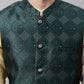 Men Golden Solid Kurta Pyjama with Olive Woven Design Nehru Jacket